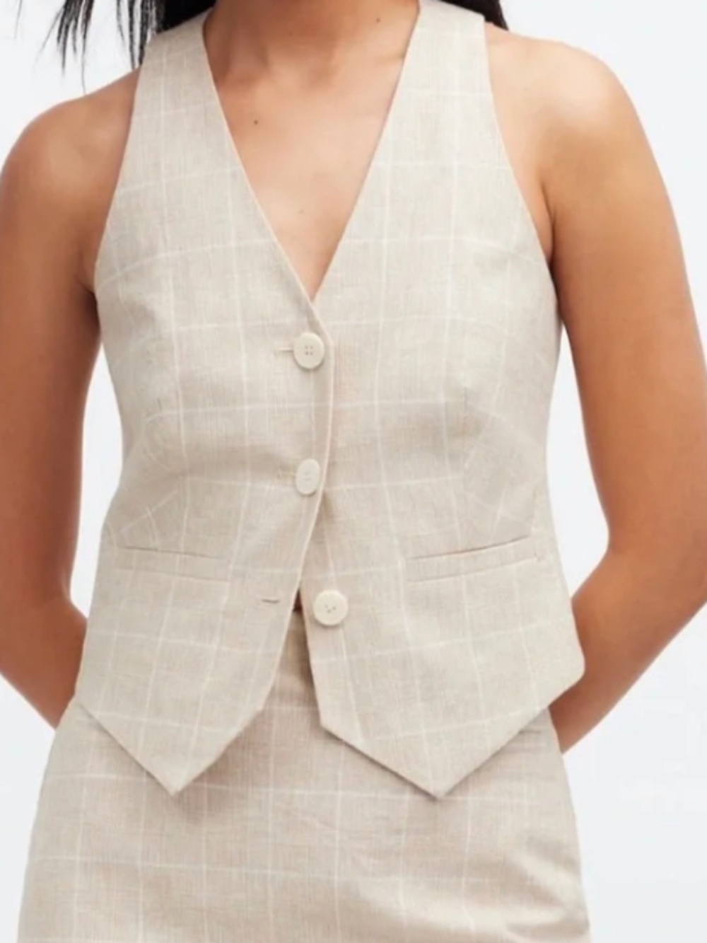 Madewell Linen Vest Top in Plaid Sesame Maeve Glen Plaid size 12 NWT